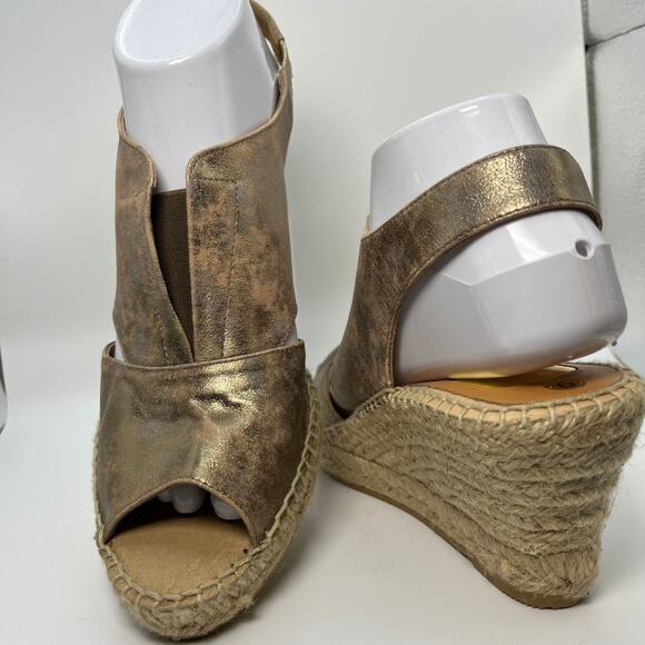 Kanna Shoes Womens Size 9 40 Espadrille Wedge Sandals Metallic Leather Spain‎ - Picture 4 of 9